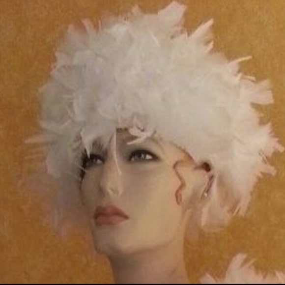 60\'s Style White Chandelle Feather Hat Headpiece main image 6